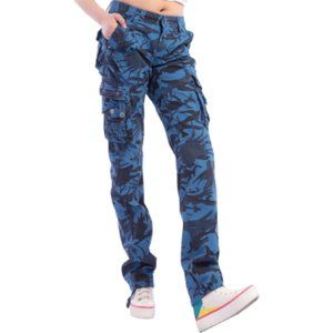 Women's Camouflage Utility Cargo Pants with Pockets, Navy (US 10-12)